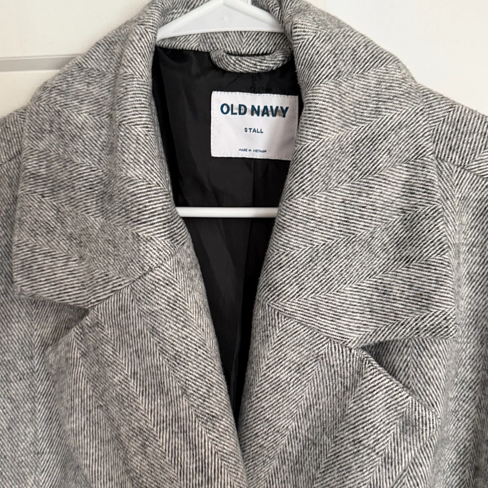 Old Navy long slouchy double-breasted coat Jacket small tall grey Houndstooth - Picture 11 of 14